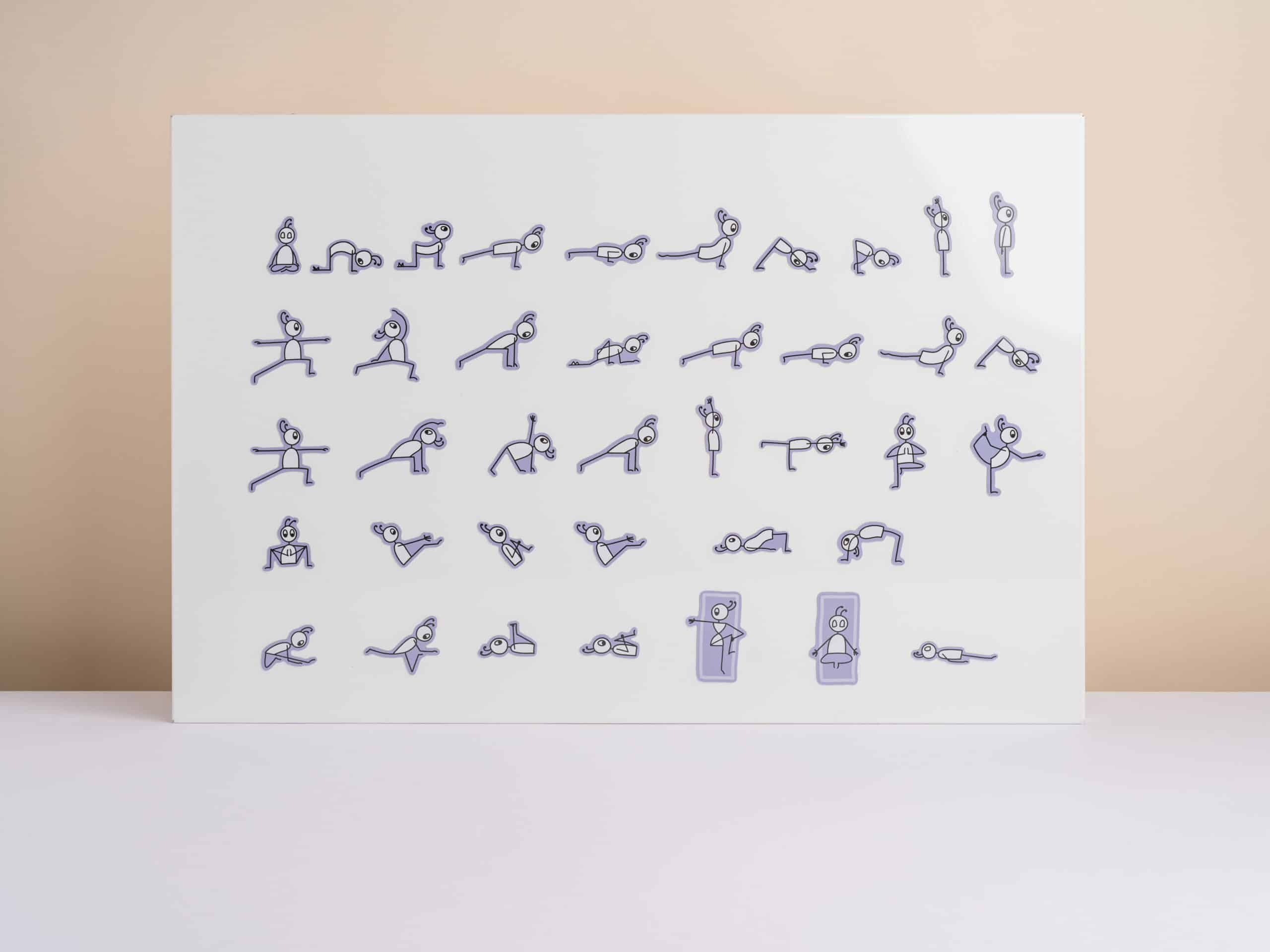 Yoga Stick Figure Magnets on a Magnet Board. Create yoga flows and yoga sequences fast and easy. Efficient way to plan your yoga classes and workshops. 